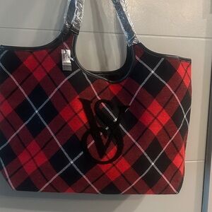 Victoria's Secret Red and Black Plaid Tote Bag